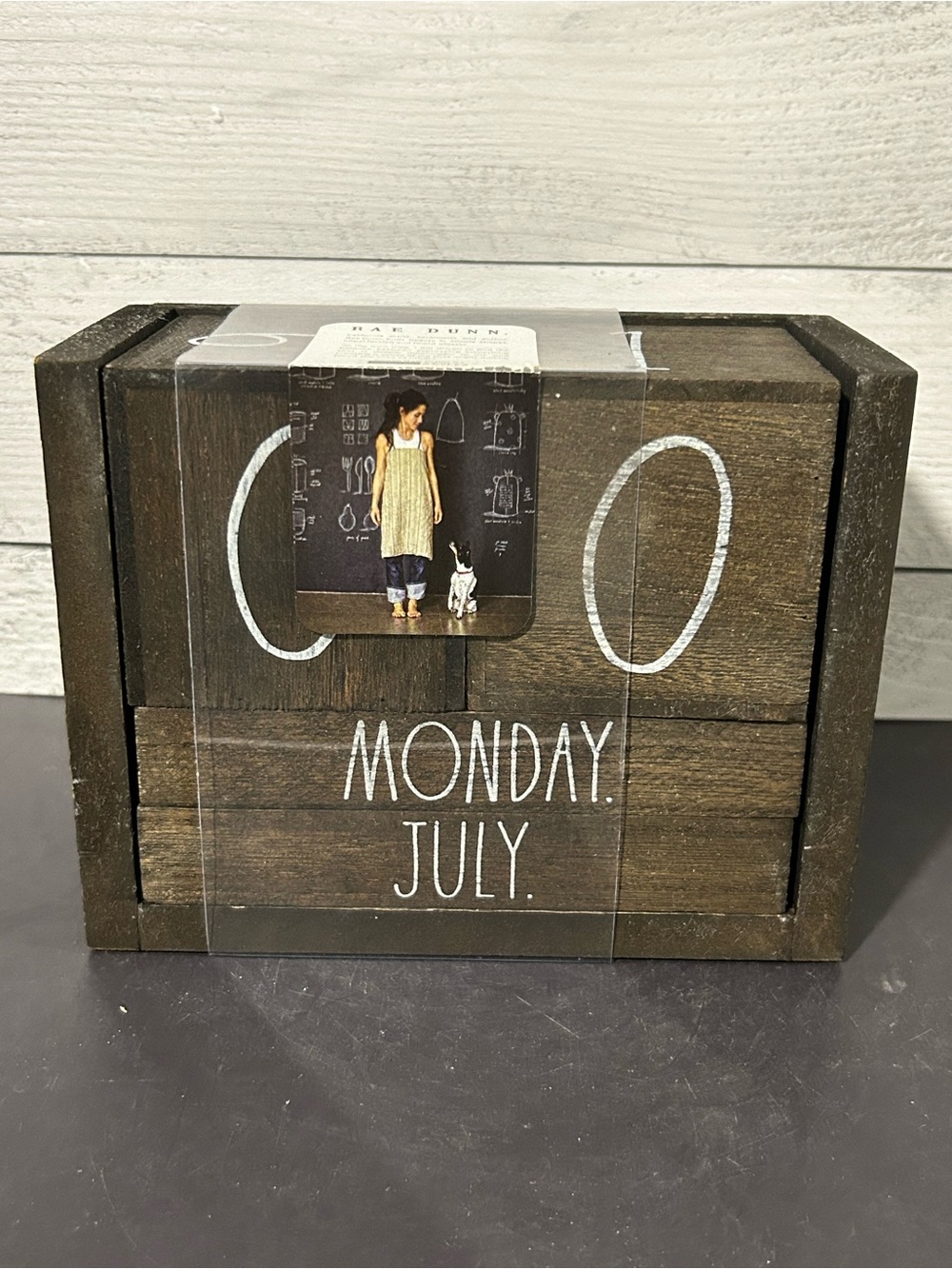 Rae Dunn Wooden Perpetual Calendar Block - Dark Brown with White Lettering